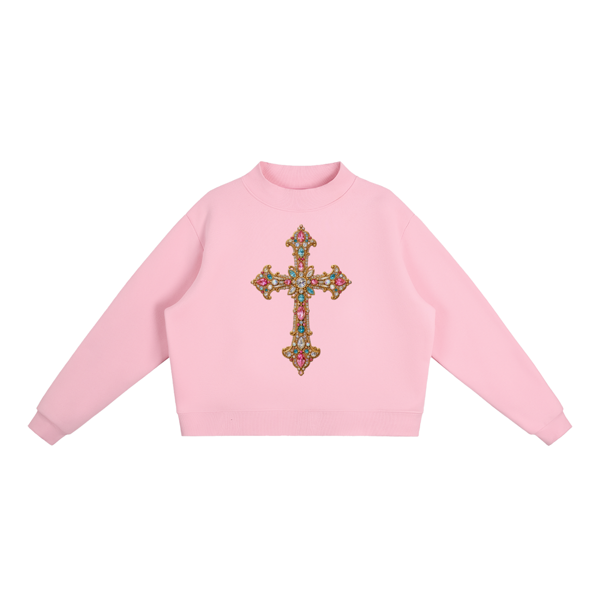 Gem Cross Essential Fleece Mock-Neck Crew Sweatshirt
