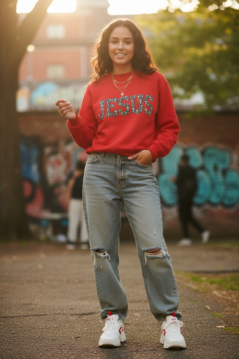 Jesus Mock-Neck Crop Sweatshirt — Women's