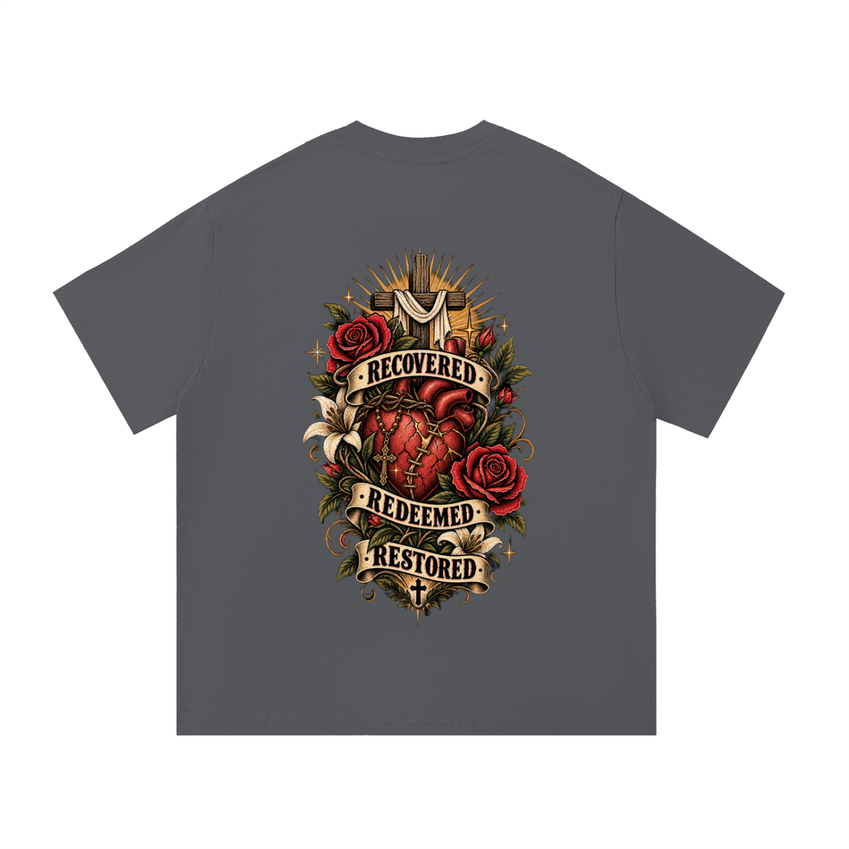 Recovered. Redeemed. Restored. Unisex Essential Tee