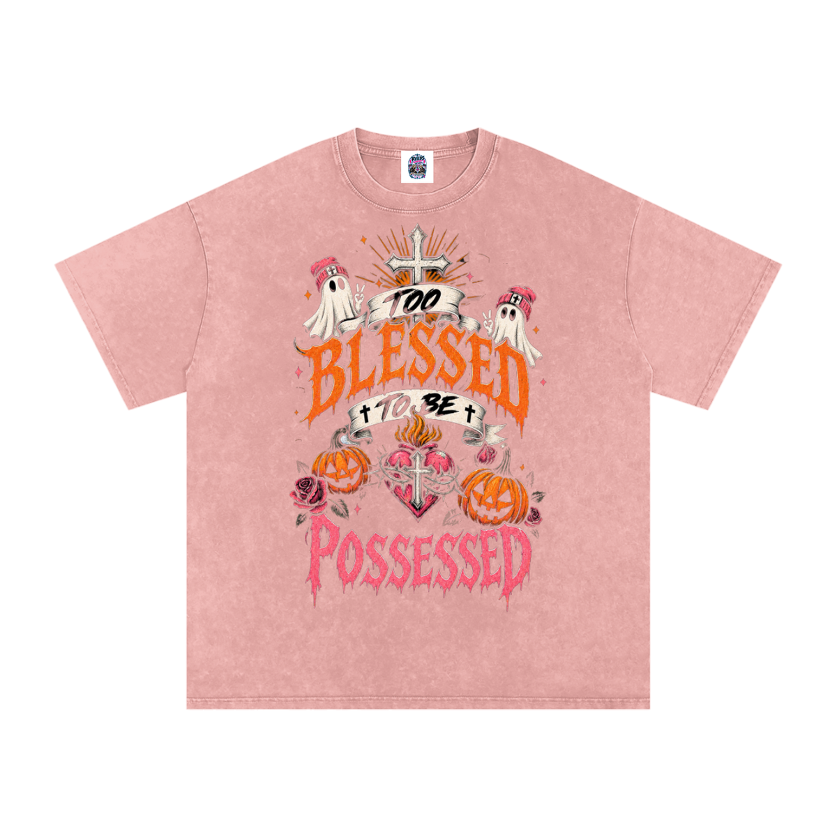 Too Blessed to Be Possessed — Snow Washed Oversized Tee