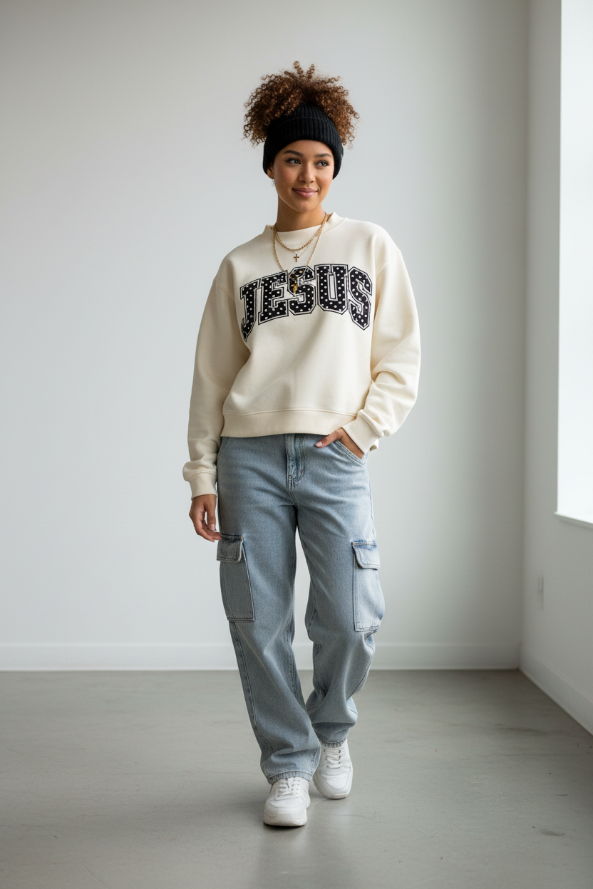 Jesus Fleece Mock-Neck Crew Sweatshirt