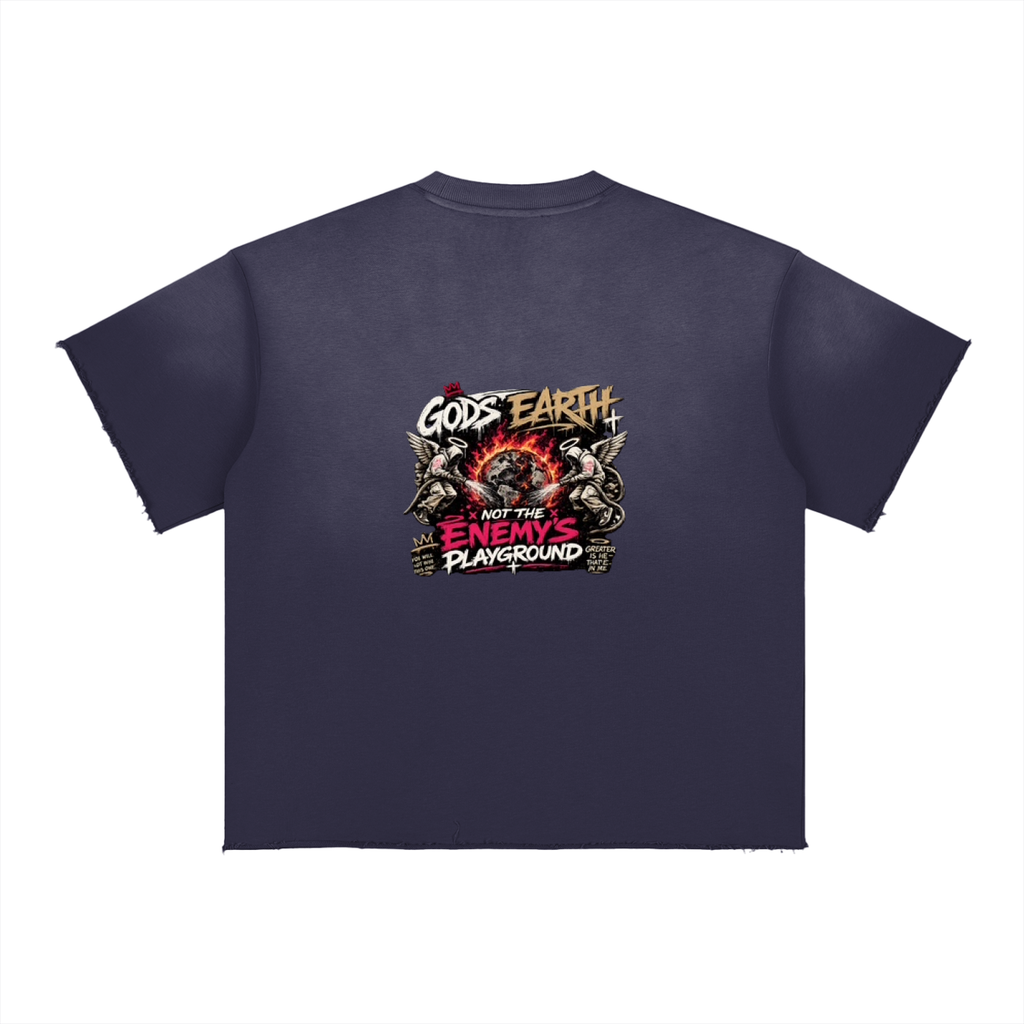 God's Earth Not the Enemy's Playground — Sun Fade Raw Edge Tee