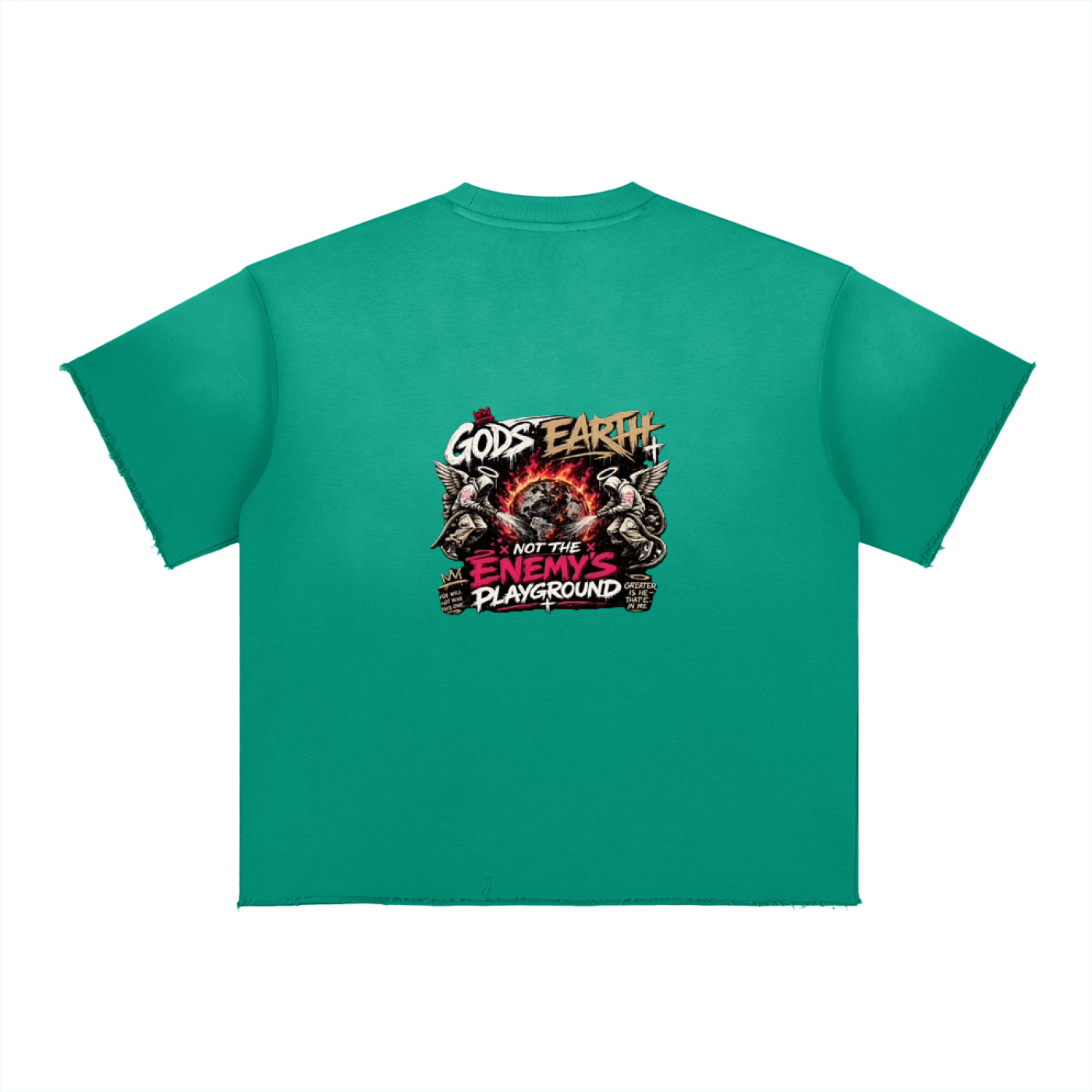 God's Earth Not the Enemy's Playground — Sun Fade Raw Edge Tee