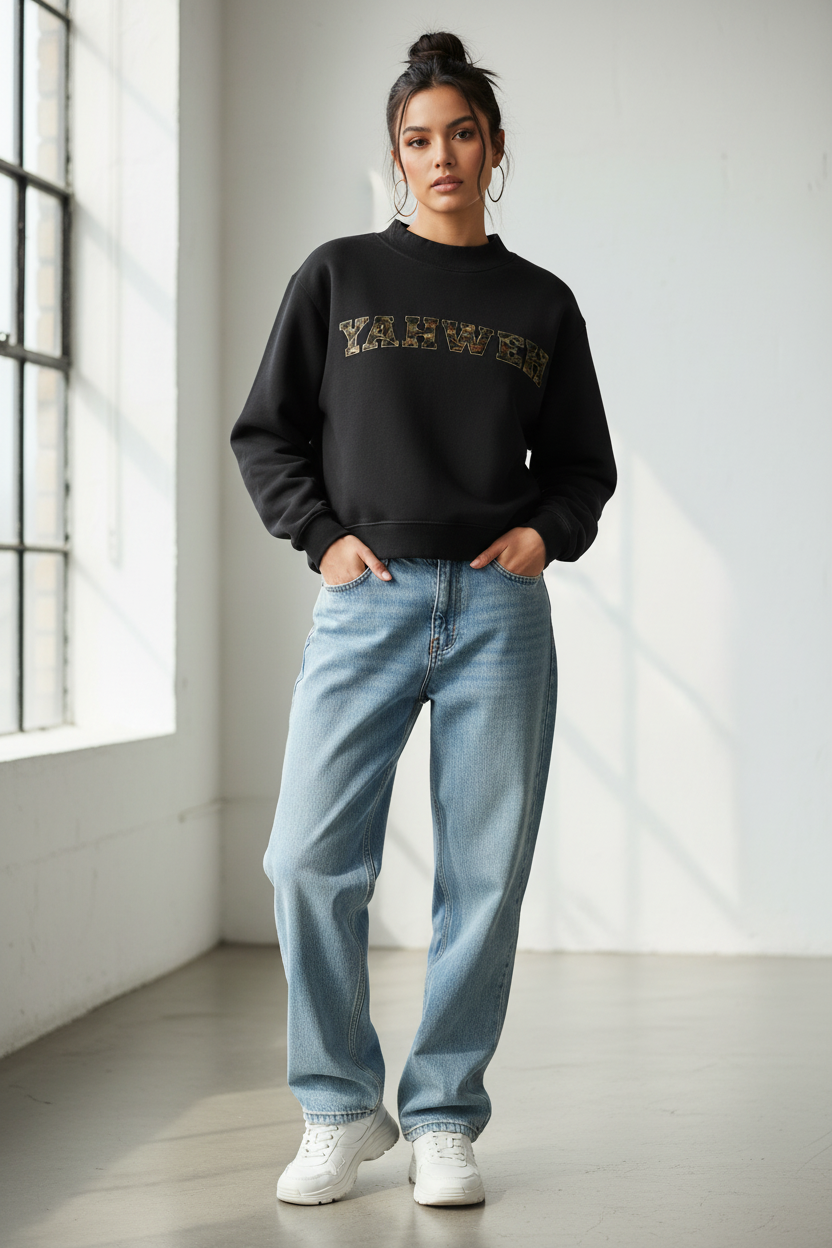 Yahweh Fleece Mock-Neck Crew Sweatshirt