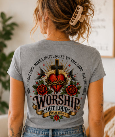 Worship Out Loud Women's Sunfade Washed Tee – Psalm 100:1