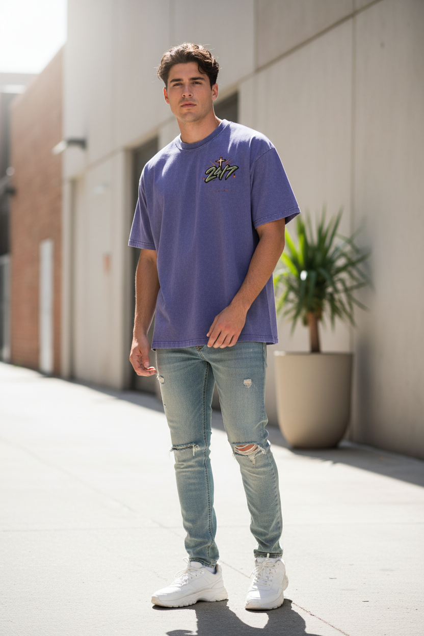 Snow Washed Oversized Cotton T-Shirt