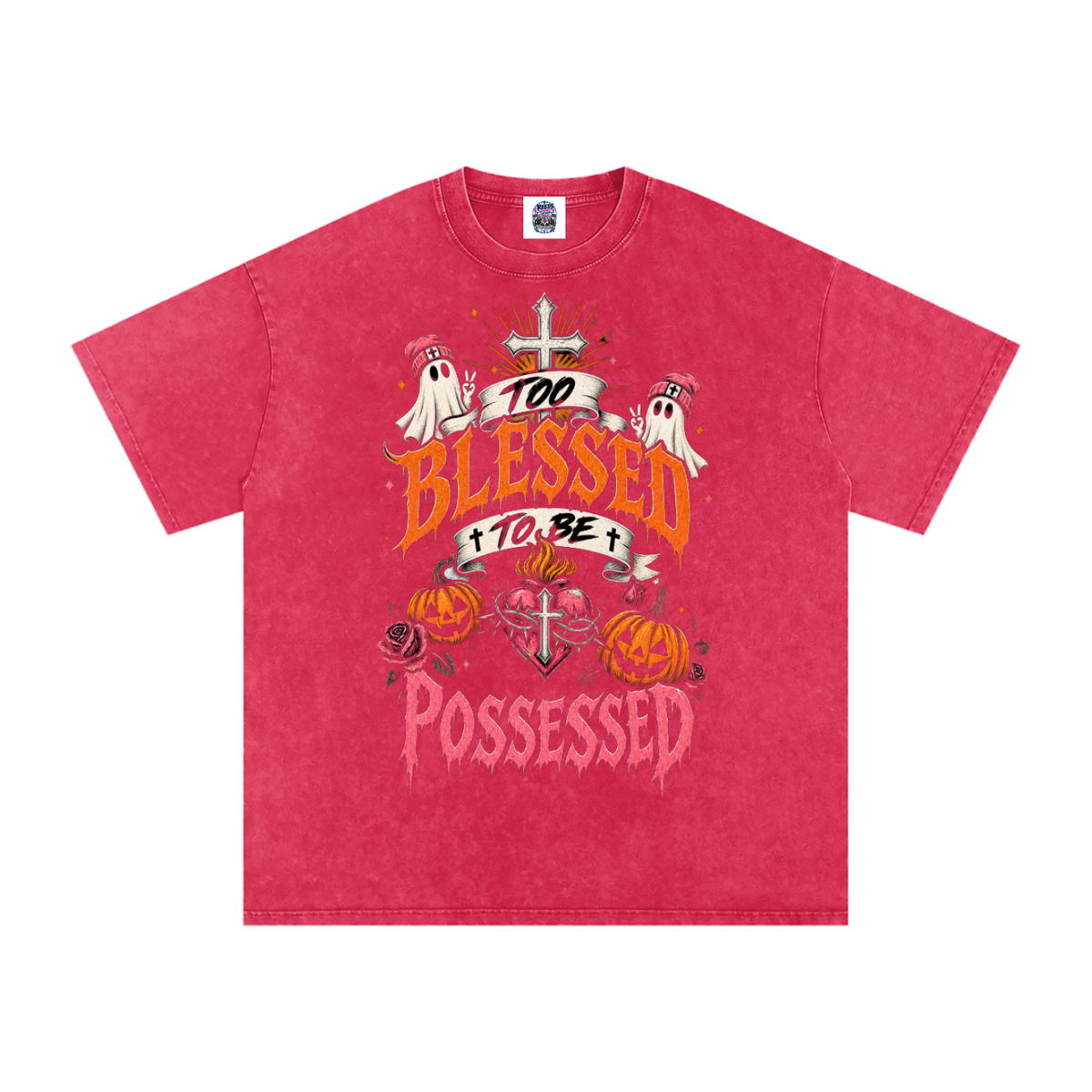Too Blessed to Be Possessed — Snow Washed Oversized Tee