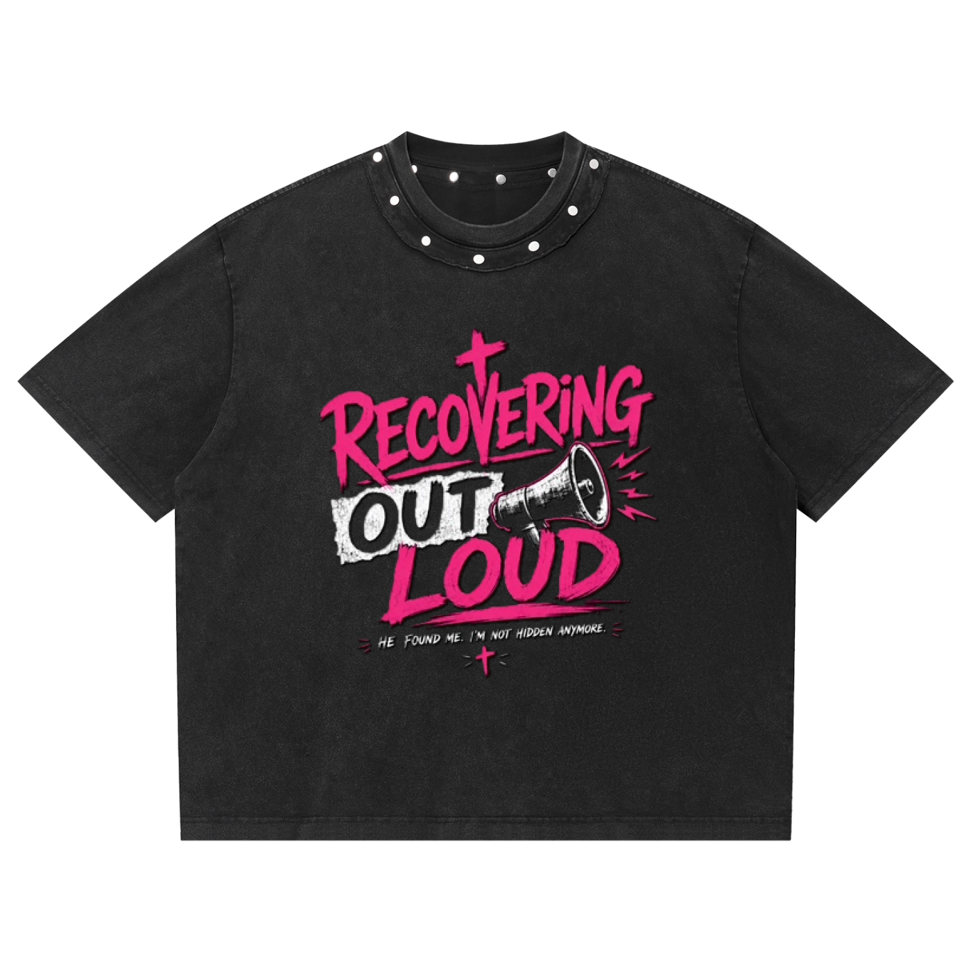 Recover Out Loud — Hot Pink Studded Boxy Tee