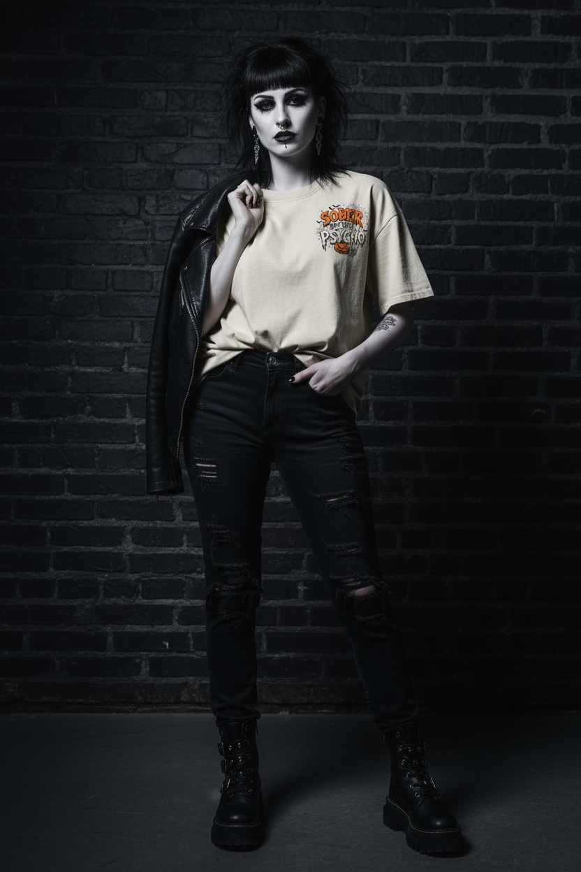 Sober But Psycho — Snow Washed Oversized Tee