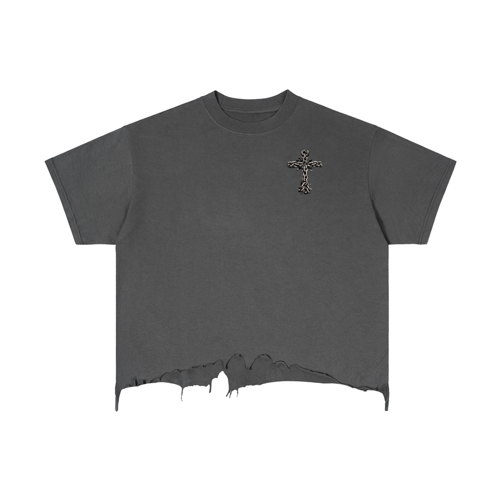 Vintage Wash Boxy Distressed Hem T-Shirt