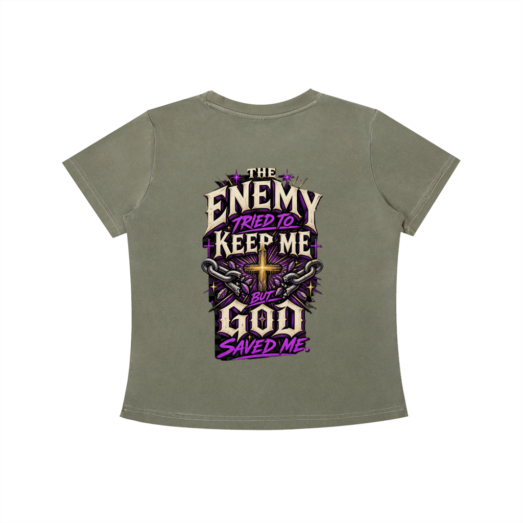 The Enemy Tried to Keep Me but God Saved Me Women's Crop Tee