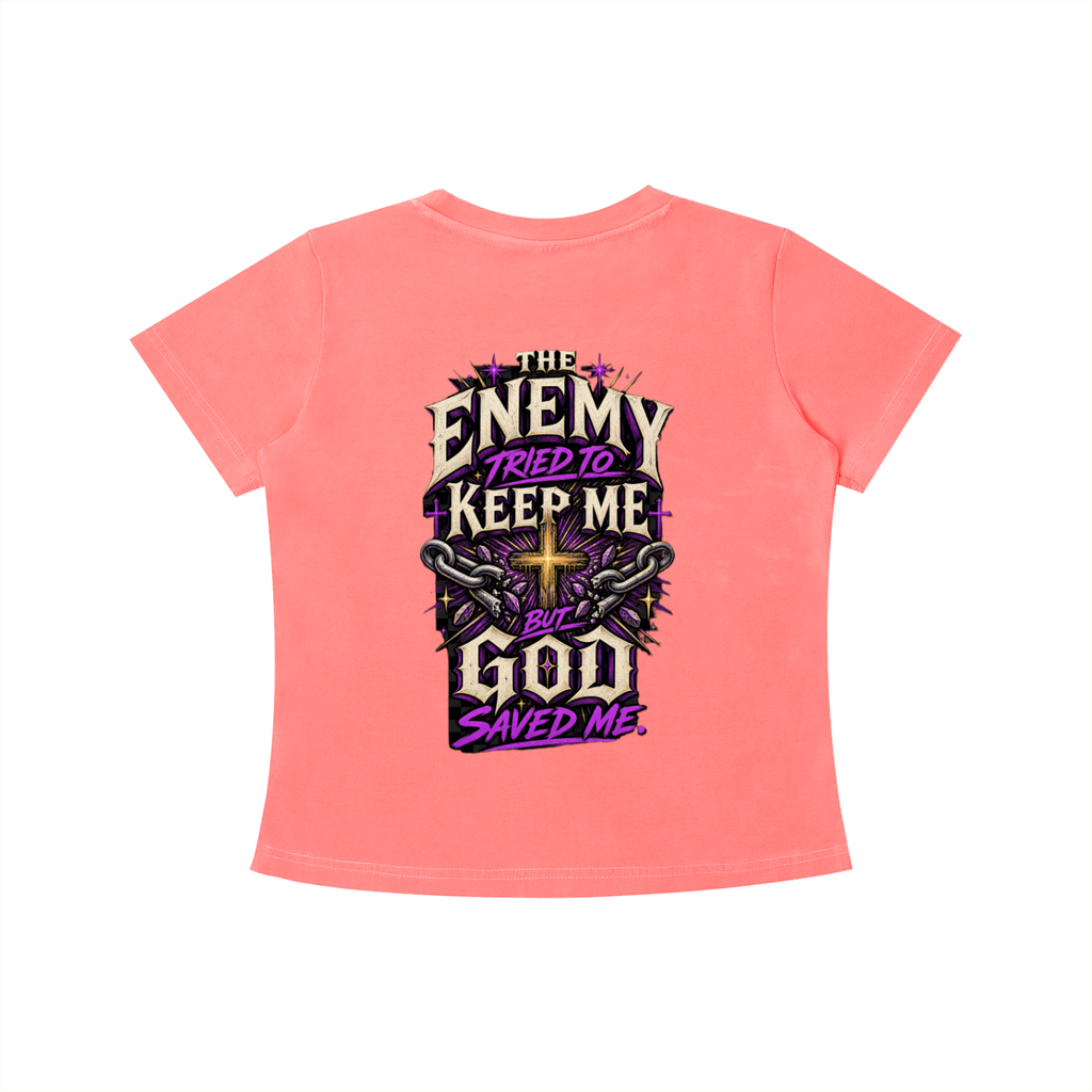 The Enemy Tried to Keep Me but God Saved Me Women's Crop Tee