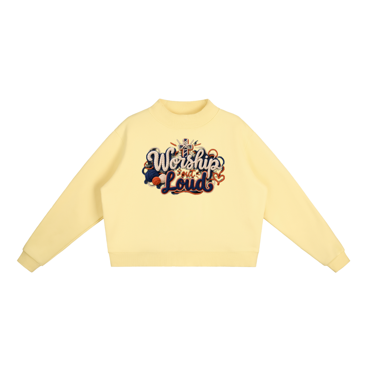 Worship Out Loud Yarn-Write Mock-Neck Fleece Sweatshirt