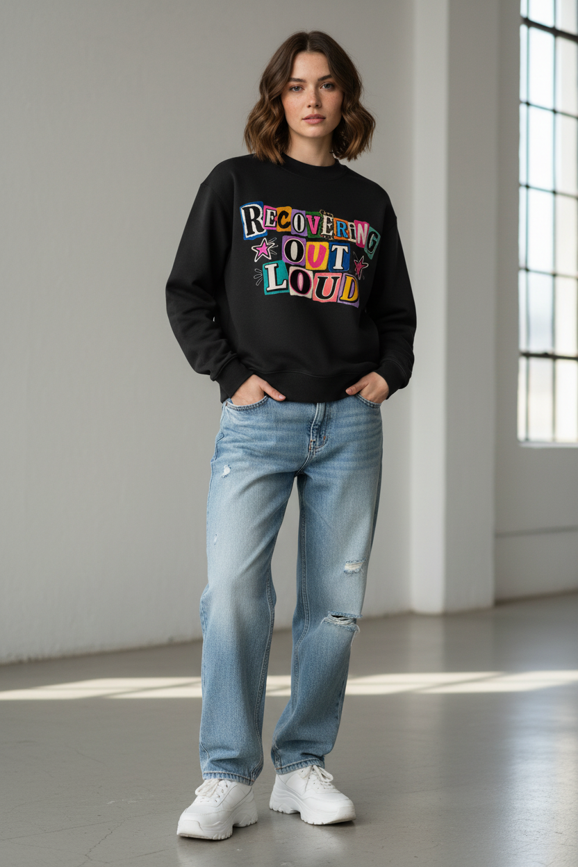 Recovering out Loud Essential Fleece Mock-Neck Crew Sweatshirt
