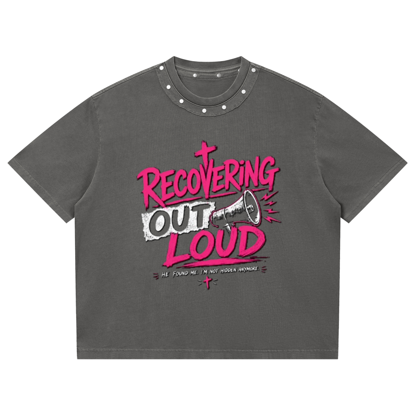 Recover Out Loud — Hot Pink Studded Boxy Tee