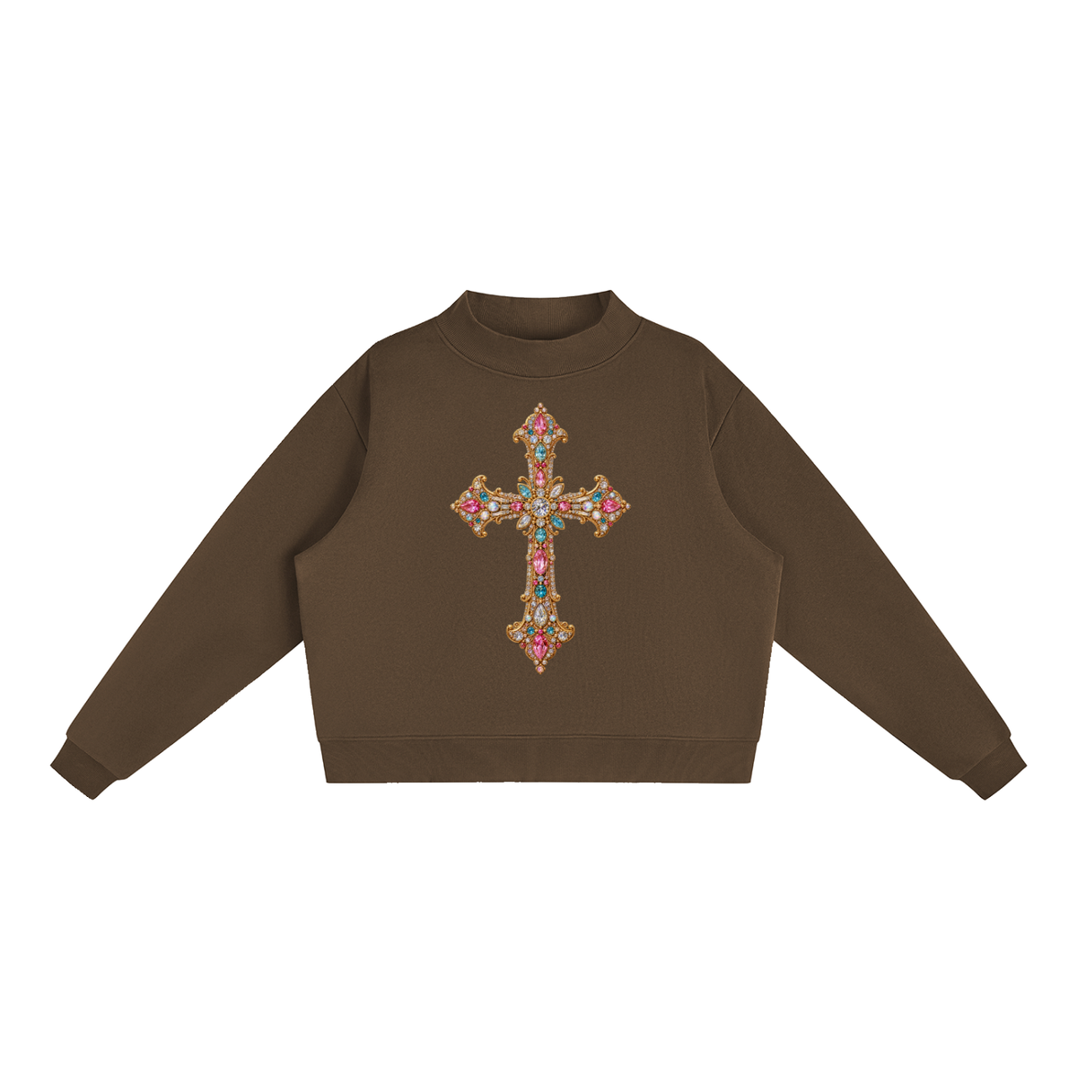 Gem Cross Essential Fleece Mock-Neck Crew Sweatshirt