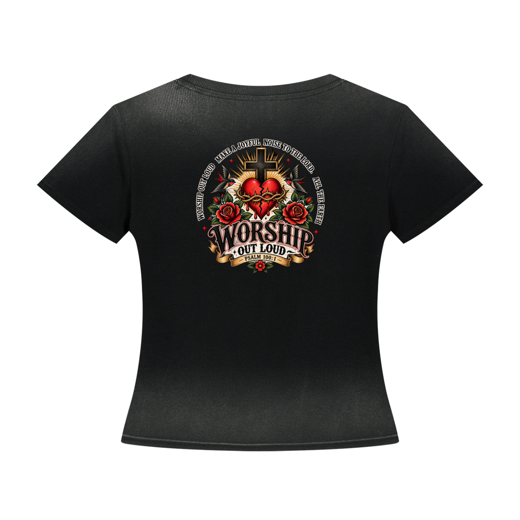 Worship Out Loud Women's Sunfade Washed Tee – Psalm 100:1