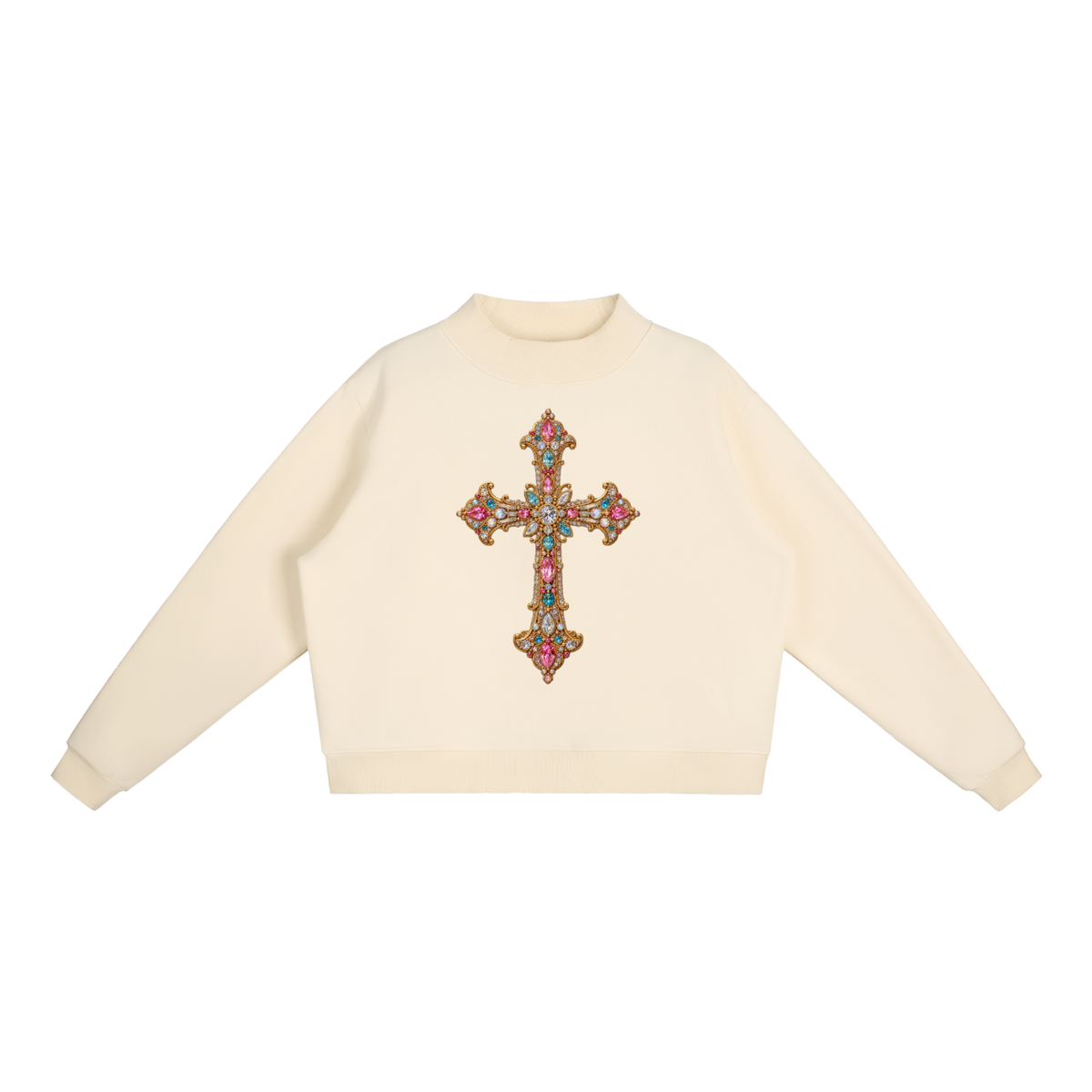 Gem Cross Essential Fleece Mock-Neck Crew Sweatshirt