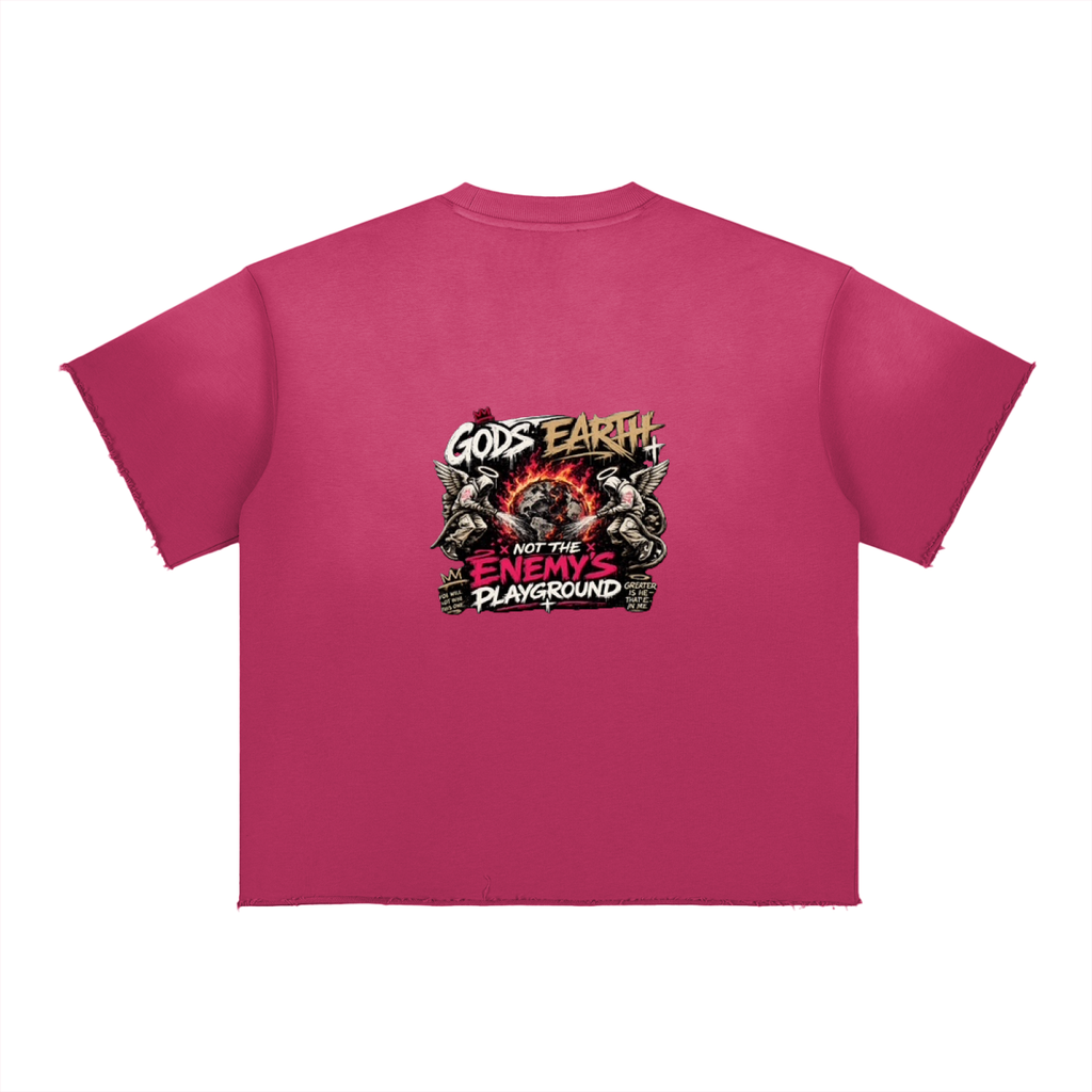 God's Earth Not the Enemy's Playground — Sun Fade Raw Edge Tee