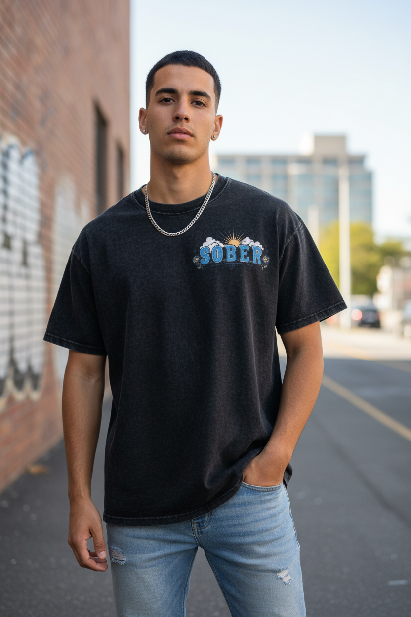 Sober — Snow Washed Oversized Tee