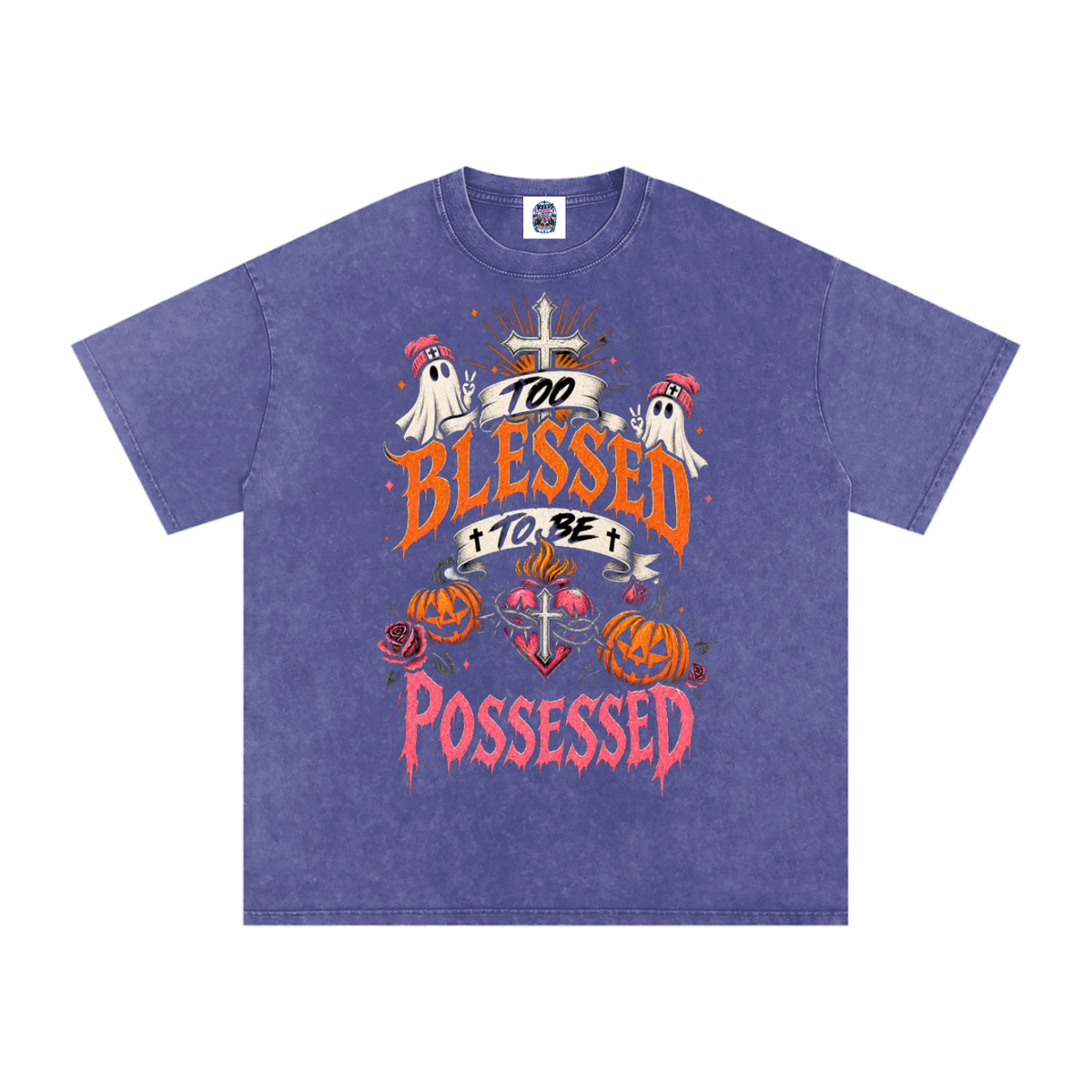 Too Blessed to Be Possessed — Snow Washed Oversized Tee