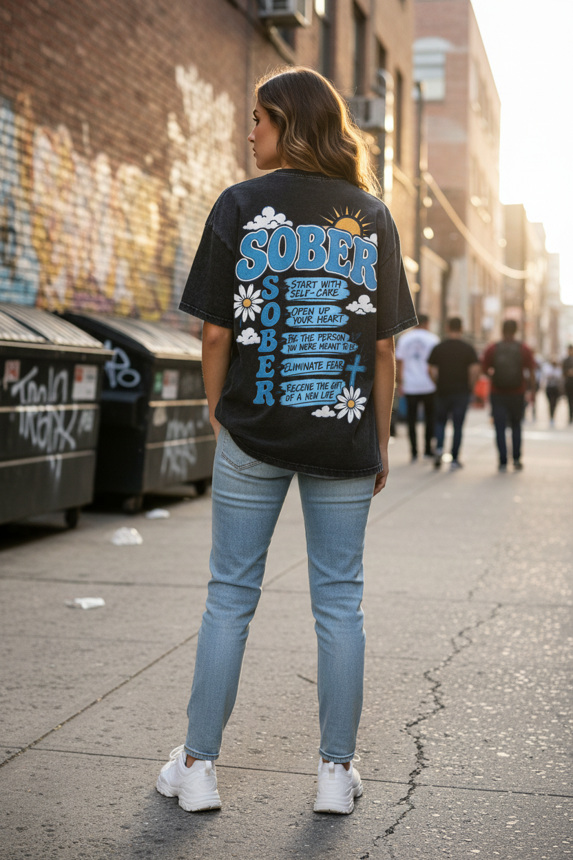 Sober — Snow Washed Oversized Tee