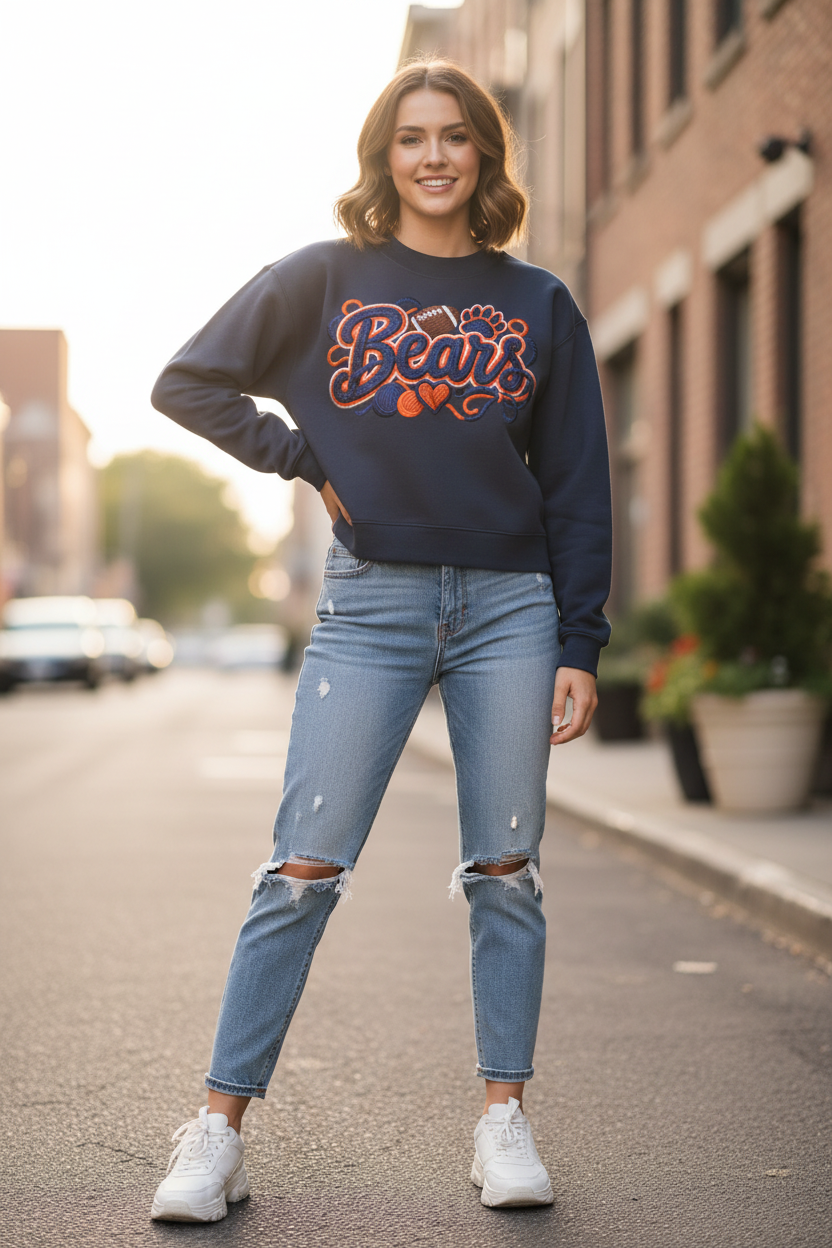 Bears Yarn-Write Mock-Neck Fleece Sweatshirt