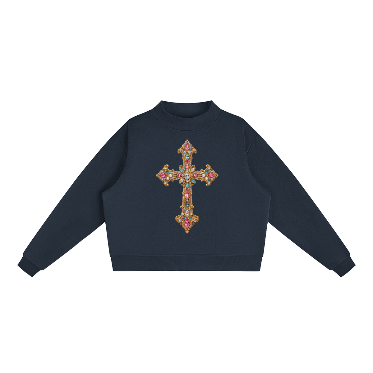 Gem Cross Essential Fleece Mock-Neck Crew Sweatshirt