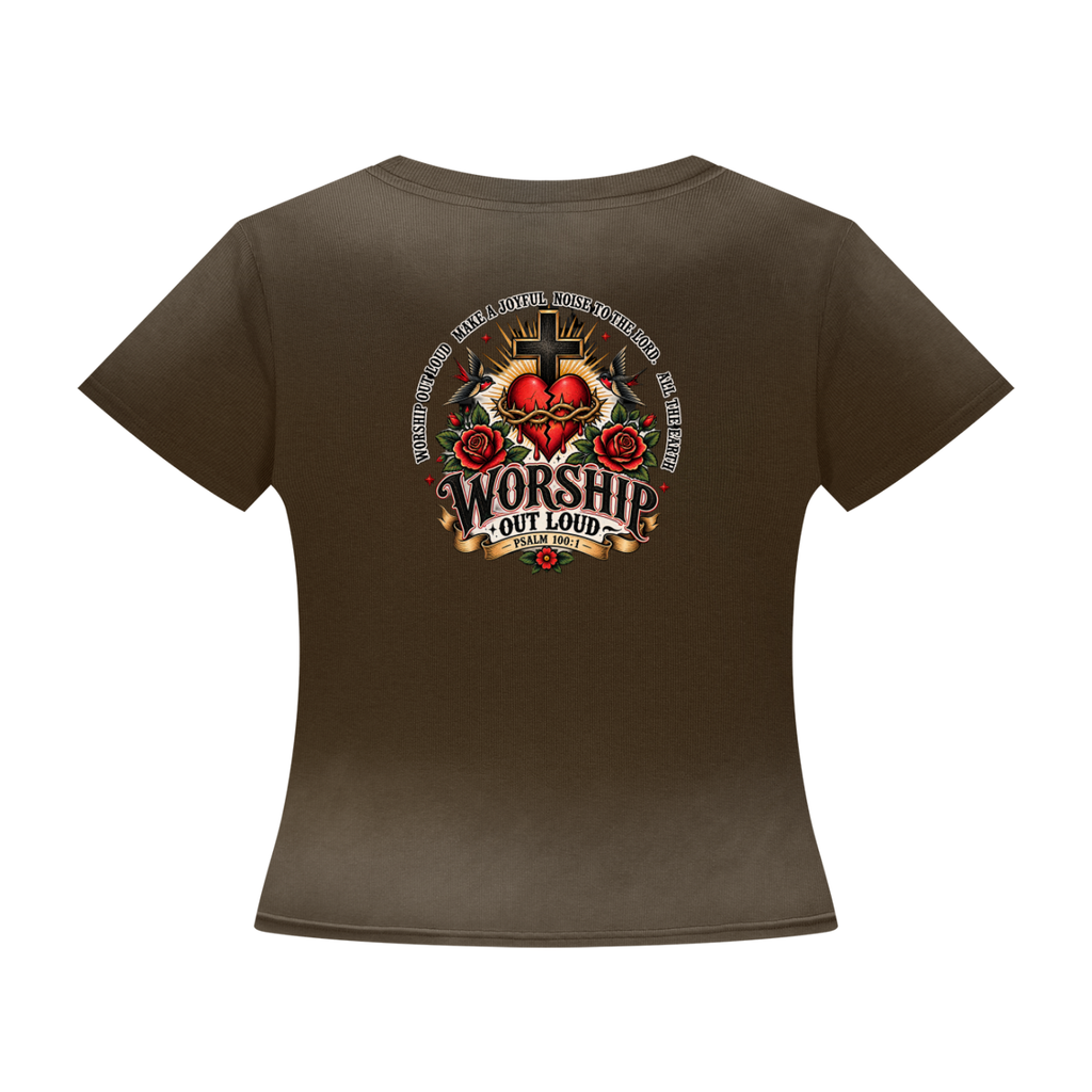 Worship Out Loud Women's Sunfade Washed Tee – Psalm 100:1