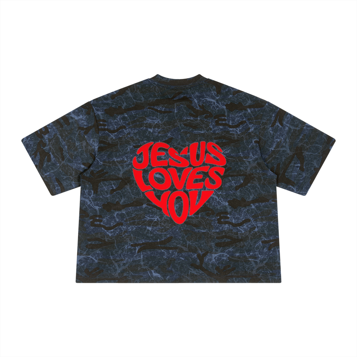 Jesus Loves You Unisex Boxy Camo Print T-Shirt