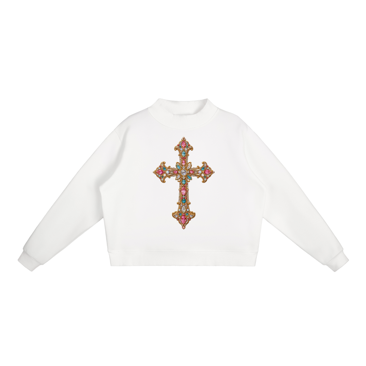 Gem Cross Essential Fleece Mock-Neck Crew Sweatshirt