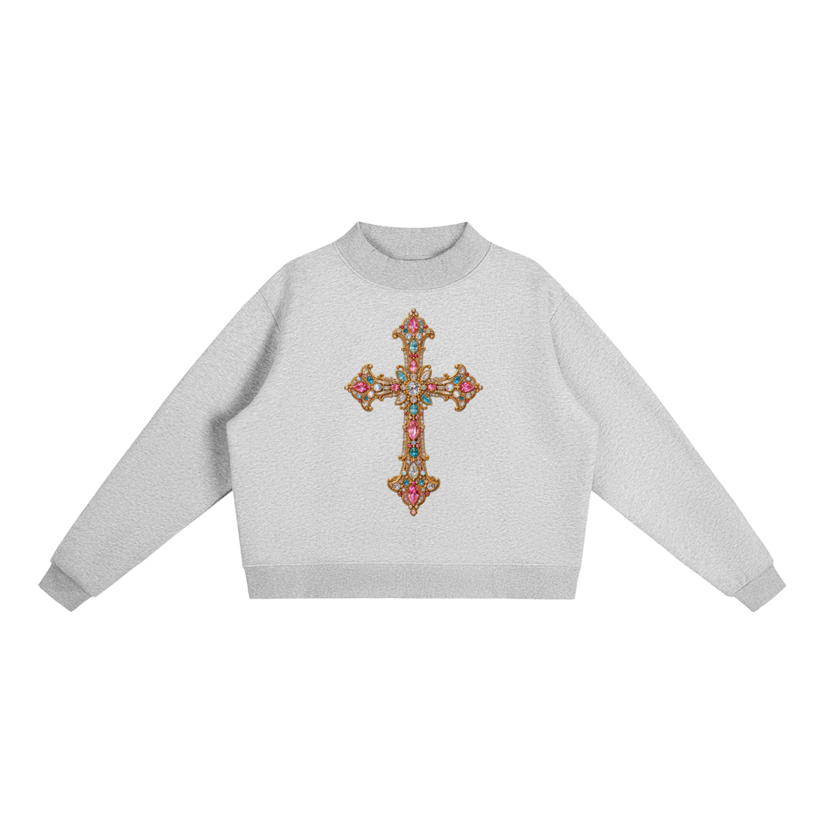 Gem Cross Essential Fleece Mock-Neck Crew Sweatshirt