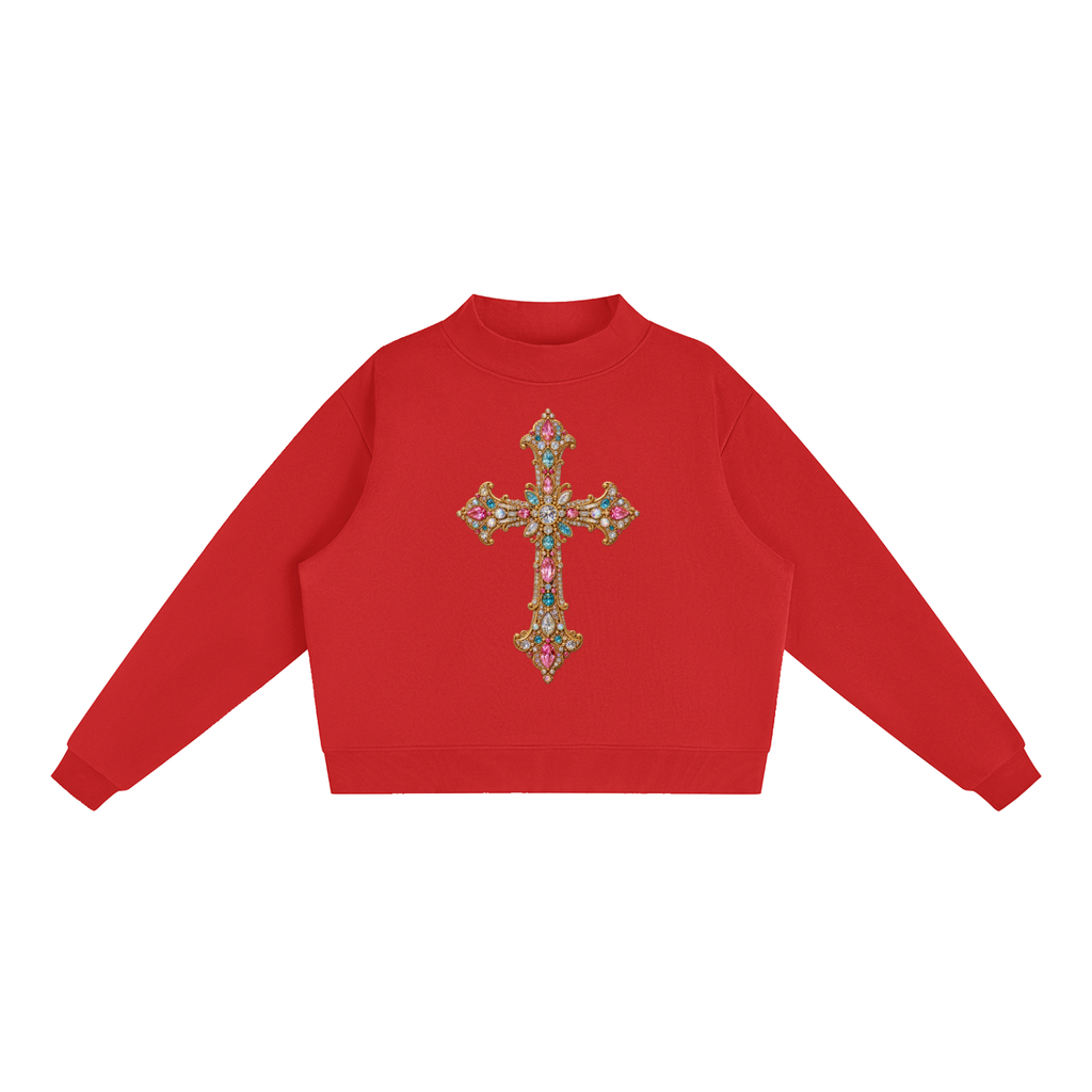 Gem Cross Essential Fleece Mock-Neck Crew Sweatshirt