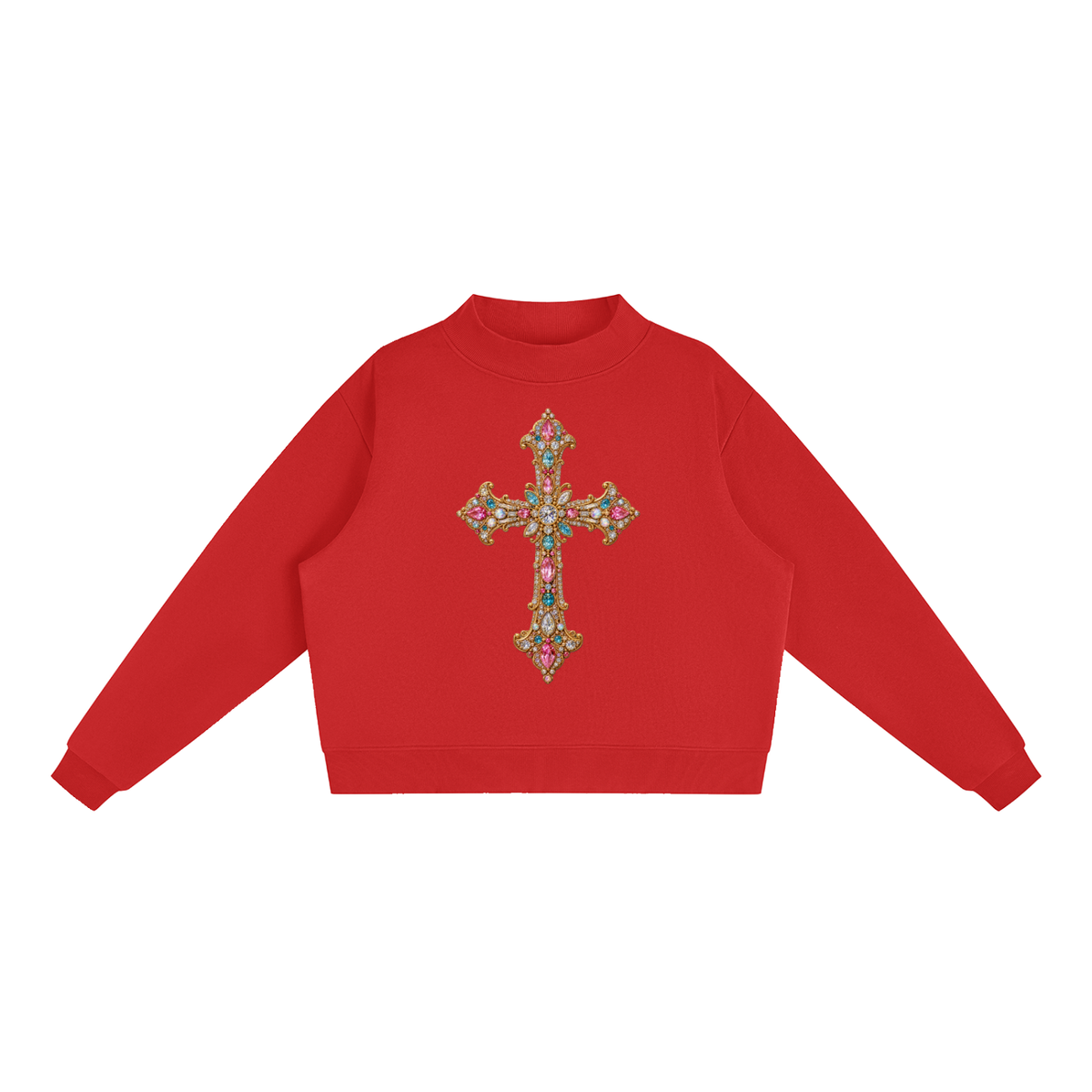 Gem Cross Essential Fleece Mock-Neck Crew Sweatshirt