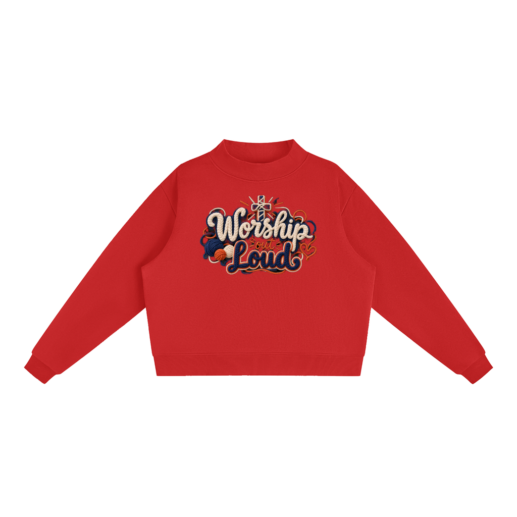 Worship Out Loud Yarn-Write Mock-Neck Fleece Sweatshirt
