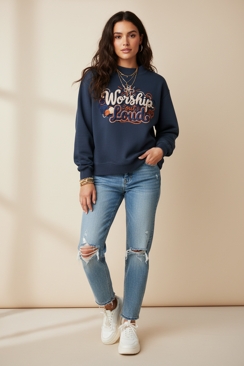 Worship Out Loud Yarn-Write Mock-Neck Fleece Sweatshirt