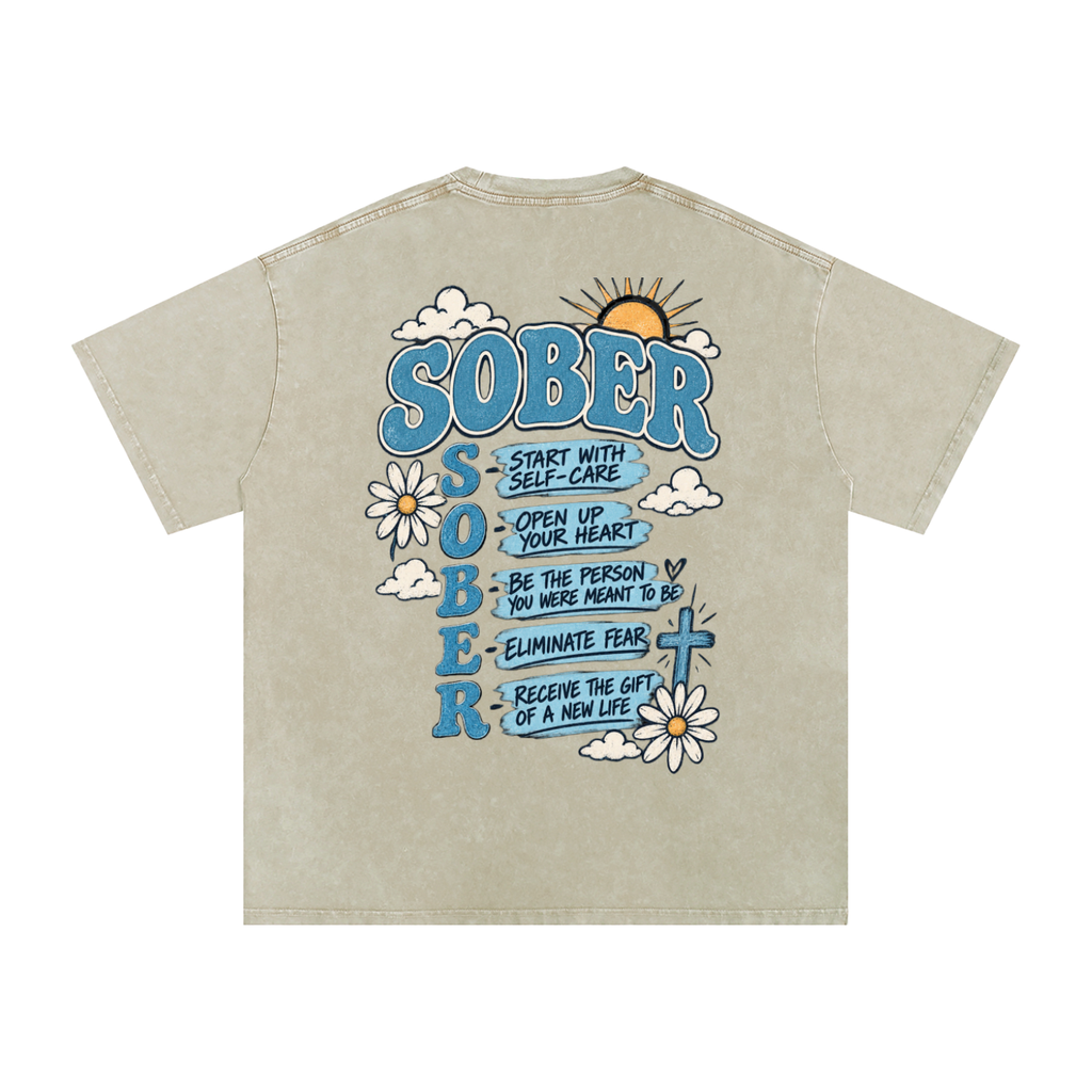 Sober — Snow Washed Oversized Tee