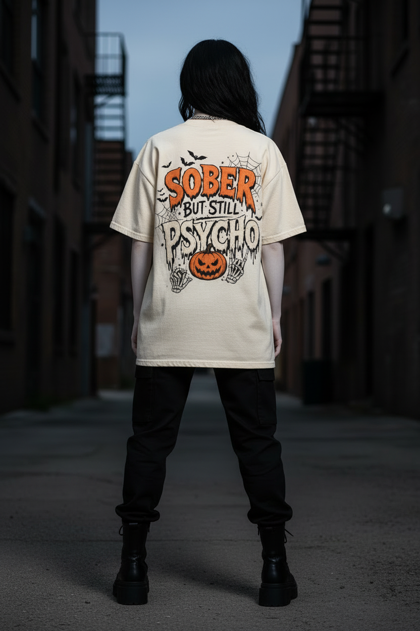 Sober But Psycho — Snow Washed Oversized Tee