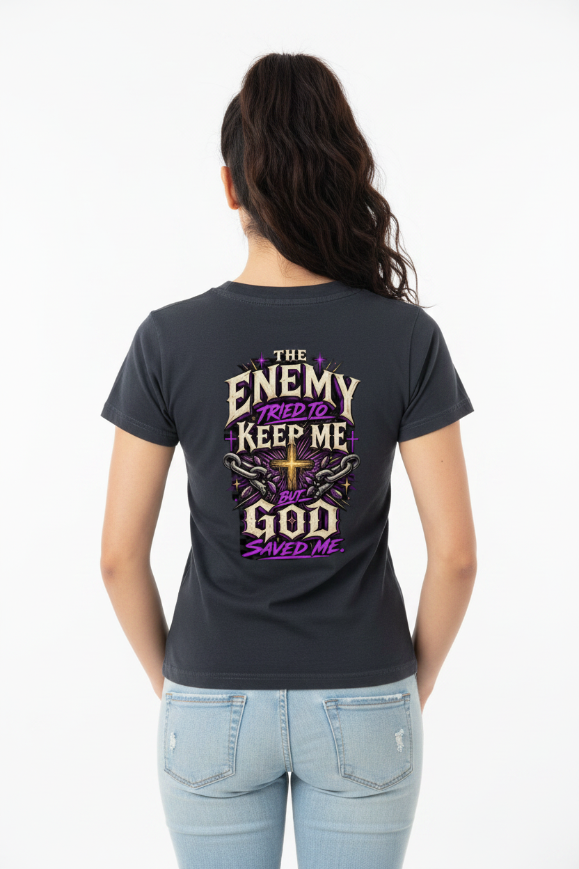 The Enemy Tried to Keep Me but God Saved Me Women's Crop Tee