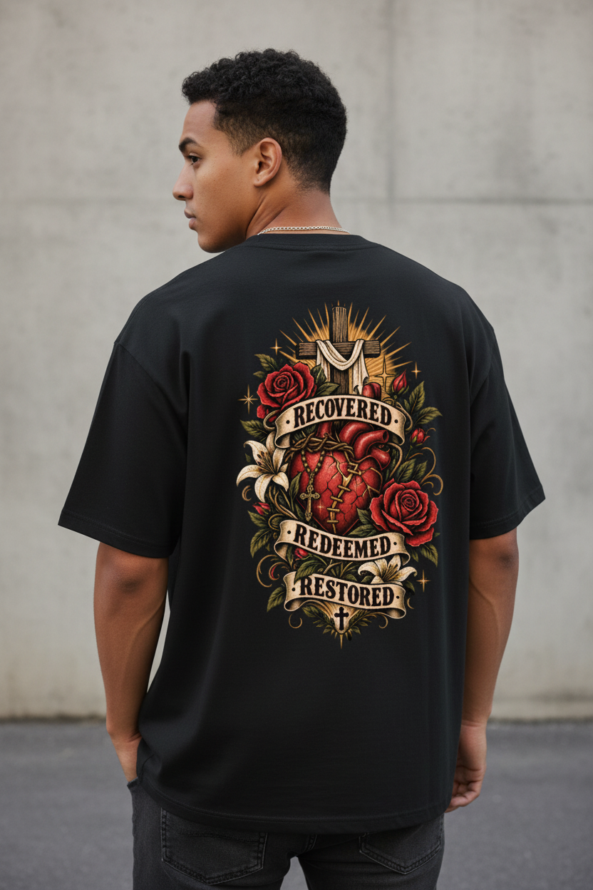 Recovered. Redeemed. Restored. Unisex Essential Tee