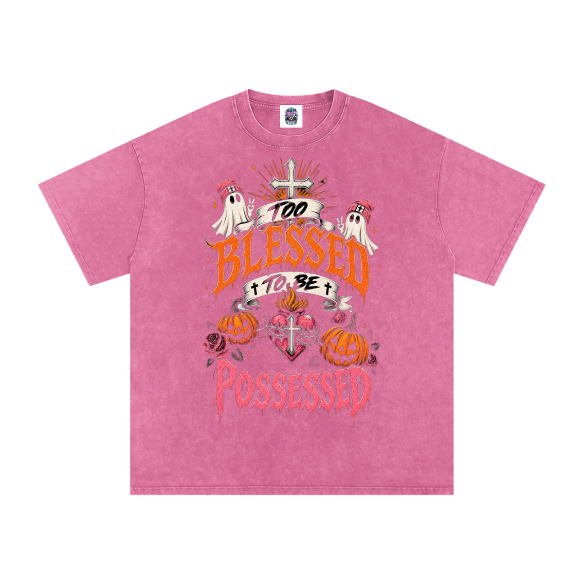 Too Blessed to Be Possessed — Snow Washed Oversized Tee