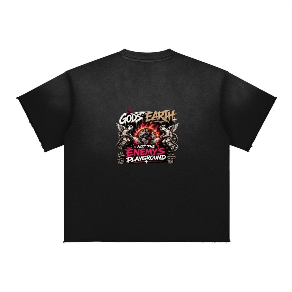 God's Earth Not the Enemy's Playground — Sun Fade Raw Edge Tee