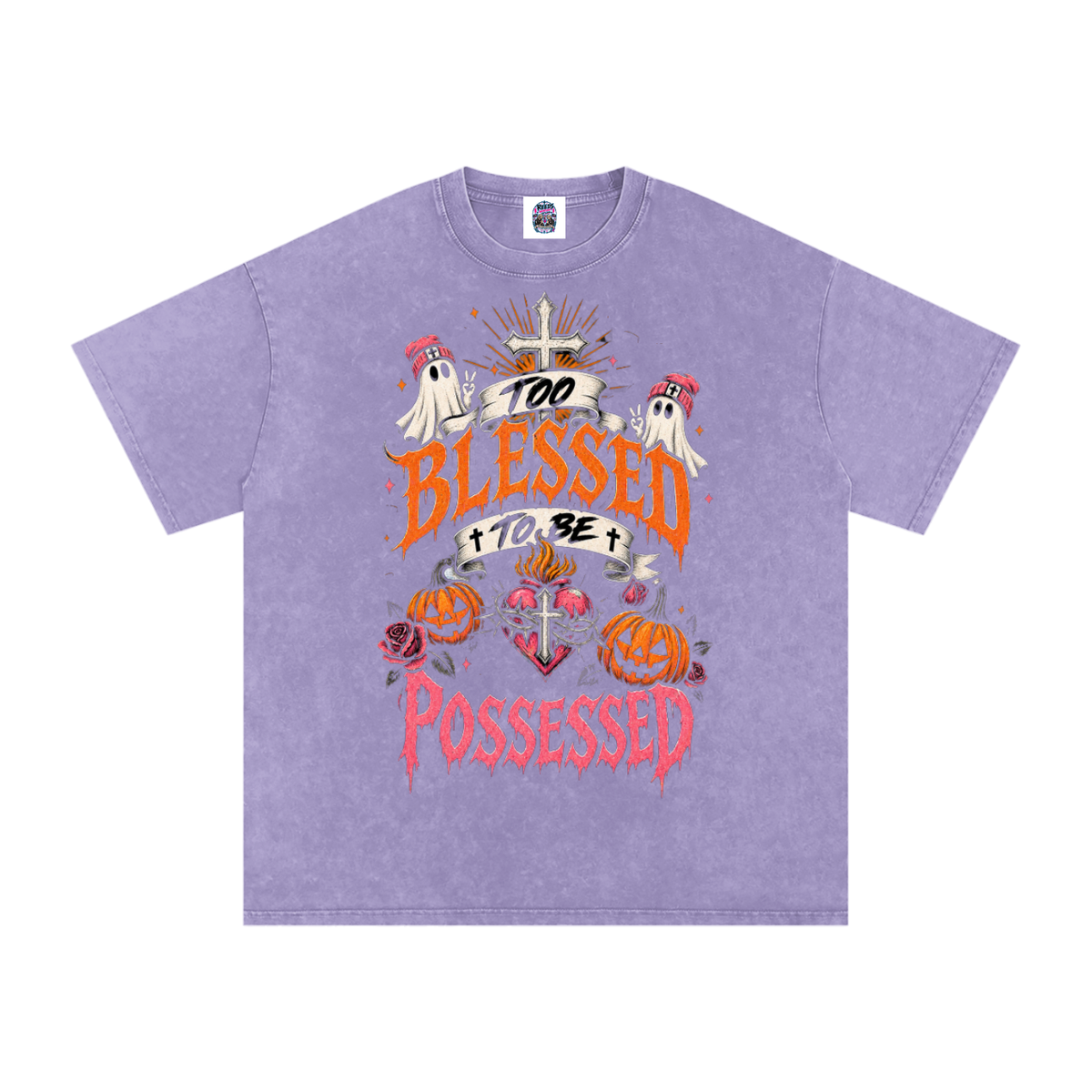 Too Blessed to Be Possessed — Snow Washed Oversized Tee