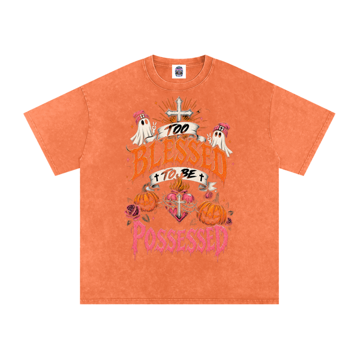 Too Blessed to Be Possessed — Snow Washed Oversized Tee