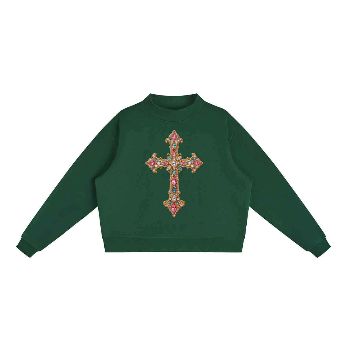 Gem Cross Essential Fleece Mock-Neck Crew Sweatshirt